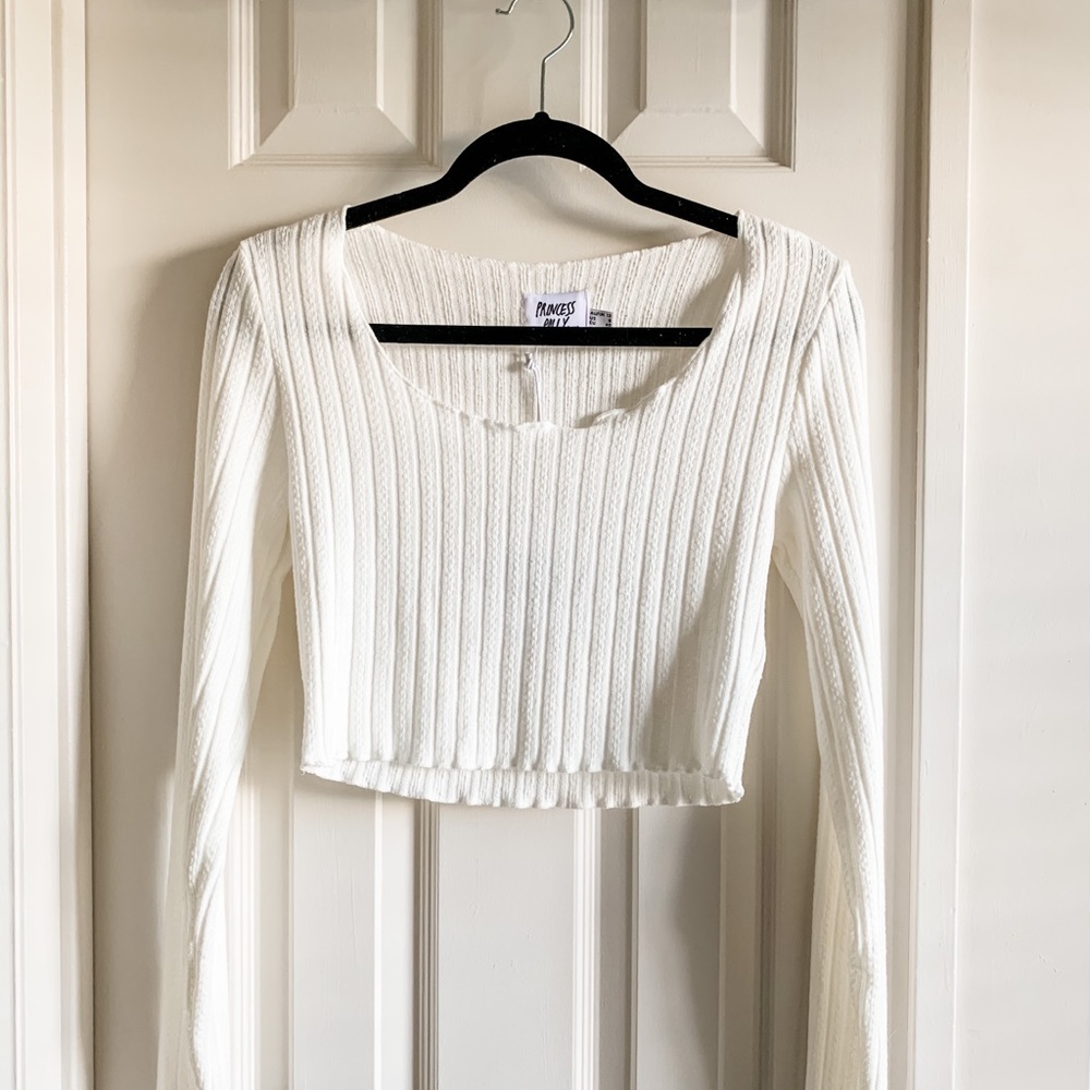 Princess Polly White Scoop Neck Crop Top